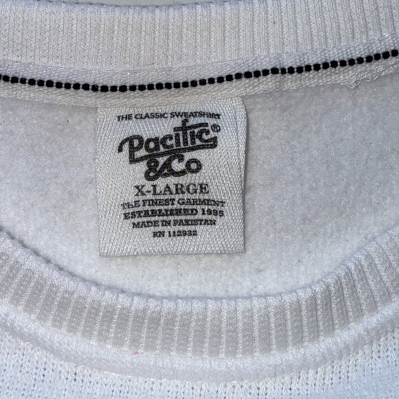Pacific & Co White Crewneck Sweatshirt w/ Red & Pink Chenille Letters Unisex XL - Picture 5 of 6